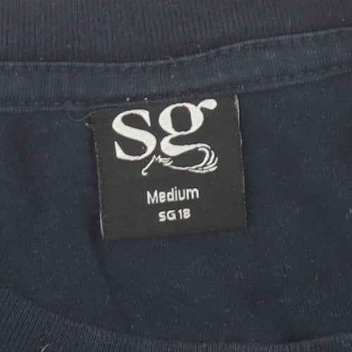 SG Unisex Adults Blue Cotton Graphic T-Shirt Size M