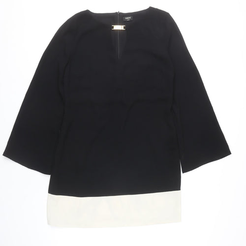 Oasis Women’s Black White Shift Dress Size 14 Colourblock Long Sleeve
