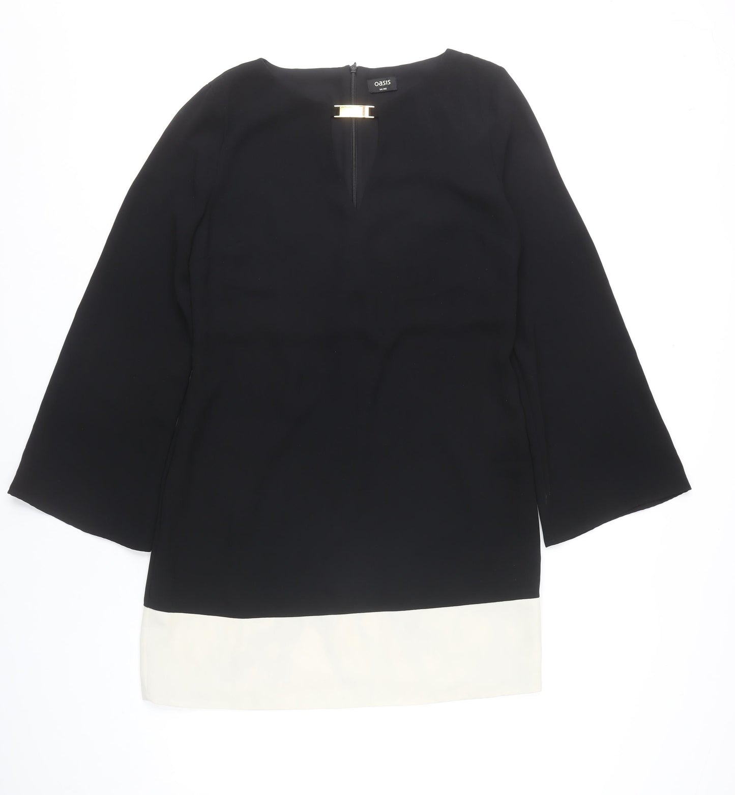 Oasis Women’s Black White Shift Dress Size 14 Colourblock Long Sleeve