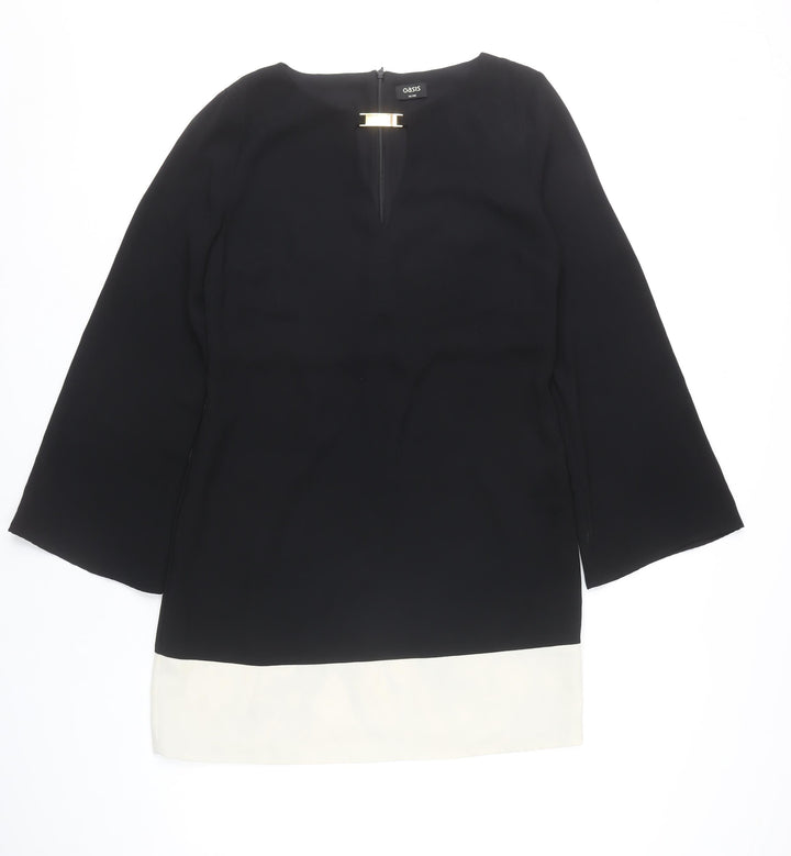Oasis Women’s Black White Shift Dress Size 14 Colourblock Long Sleeve