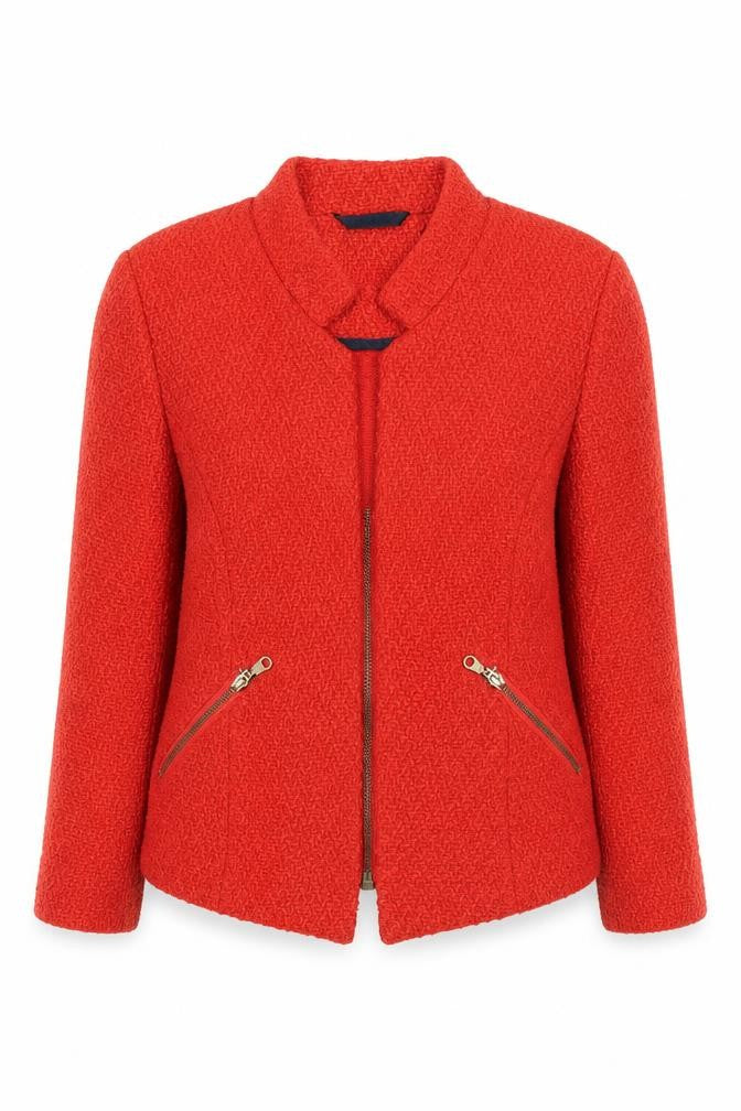 New Look Women Red Tweed Zip Up Jacket Size 12 Long Sleeve