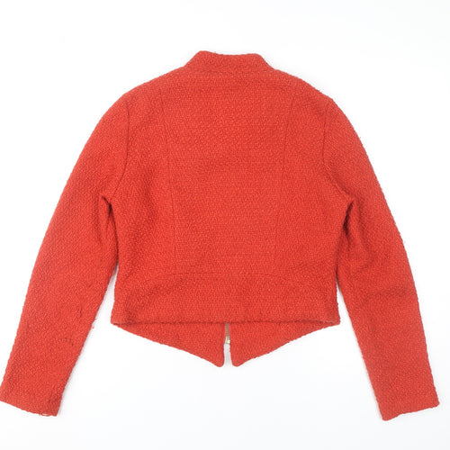 New Look Women Red Tweed Zip Up Jacket Size 12 Long Sleeve