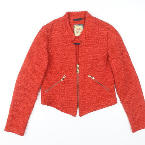 New Look Women Red Tweed Zip Up Jacket Size 12 Long Sleeve