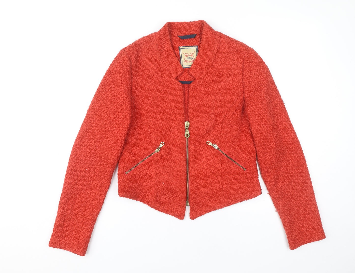 New Look Women Red Tweed Zip Up Jacket Size 12 Long Sleeve