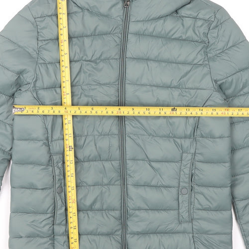 Pull&Bear Womens XS Green Puffer Jacket Hooded Lightweight Coat