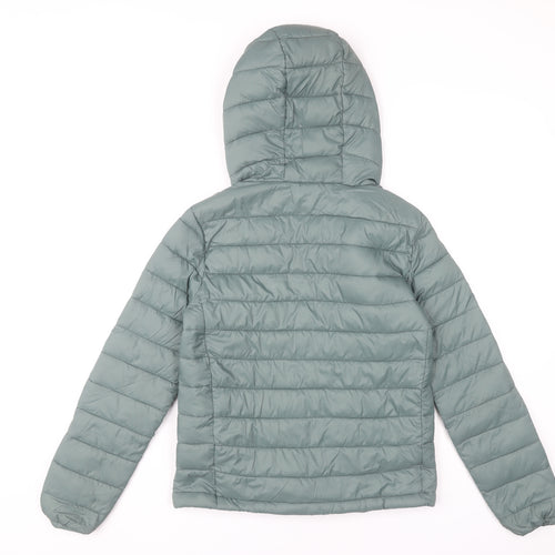 Pull&Bear Womens XS Green Puffer Jacket Hooded Lightweight Coat