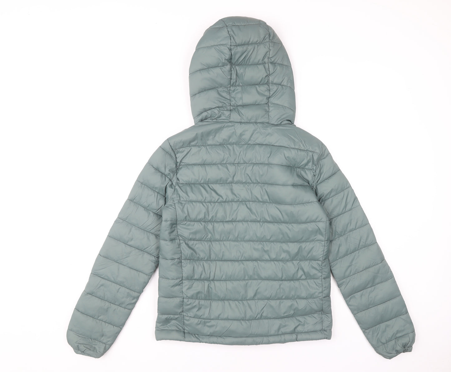 Pull&Bear Womens XS Green Puffer Jacket Hooded Lightweight Coat