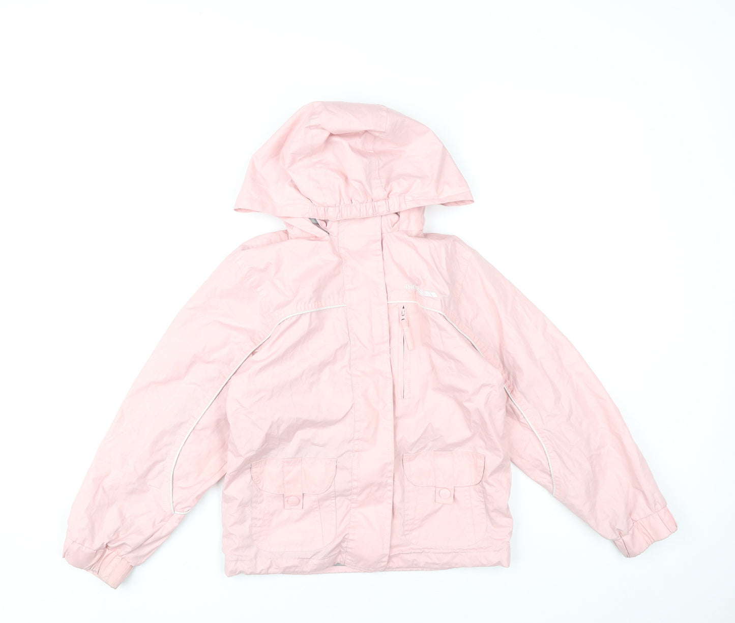 Trespass Girls Pink Waterproof Hooded Rain Coat Jacket 7-8 Years
