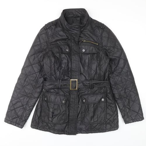 Marks and Spencer Womens Black Quilted Mid Length Belted Jacket UK 10