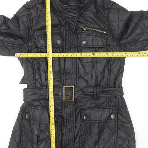 Marks and Spencer Womens Black Quilted Mid Length Belted Jacket UK 10