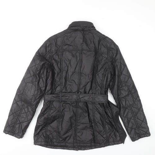 Marks and Spencer Womens Black Quilted Mid Length Belted Jacket UK 10