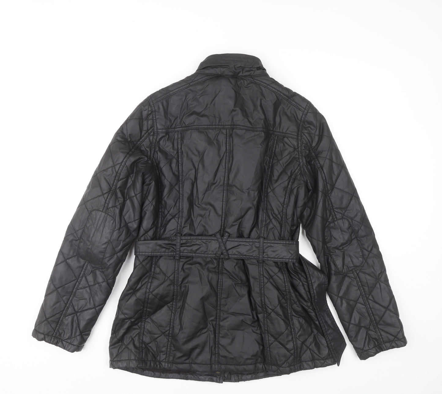 Marks and Spencer Womens Black Quilted Mid Length Belted Jacket UK 10