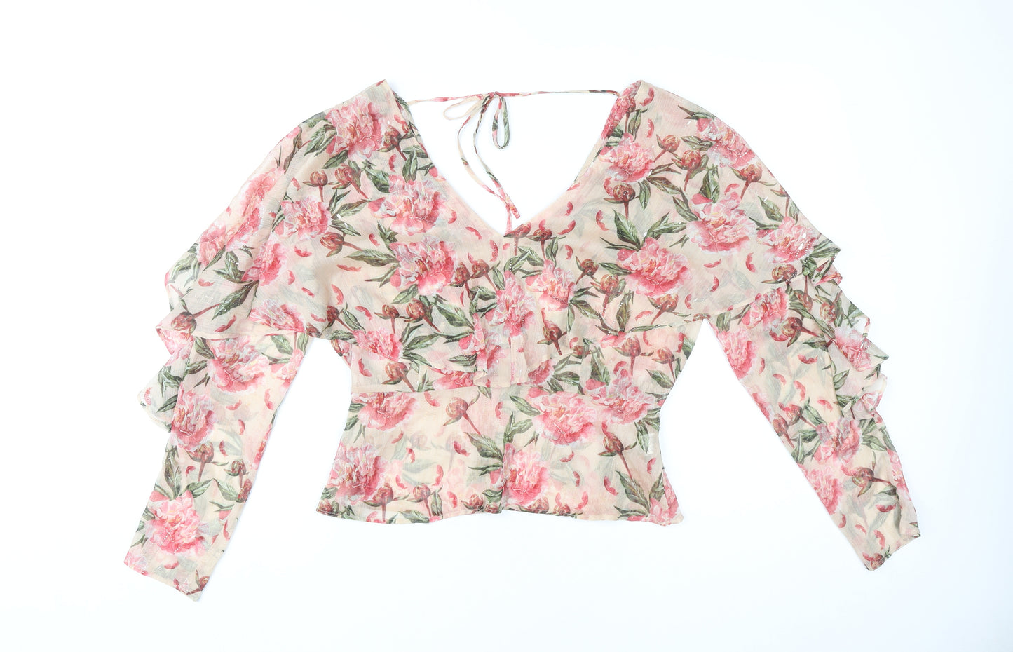 River Island Women’s Floral Ruffle Blouse UK 12 Multicoloured V-Neck