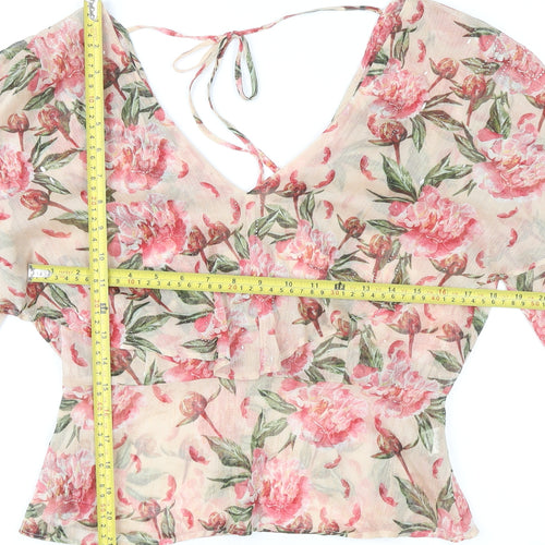 River Island Women’s Floral Ruffle Blouse UK 12 Multicoloured V-Neck
