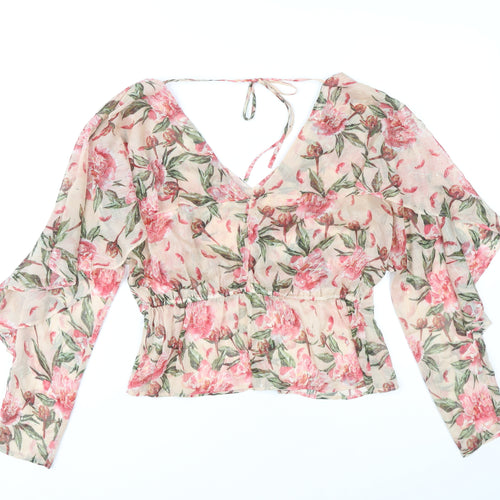 River Island Women’s Floral Ruffle Blouse UK 12 Multicoloured V-Neck