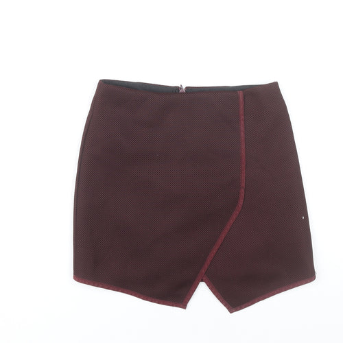 Topshop Women’s Red Wrap Mini Skirt Size 8 Polyester Lined