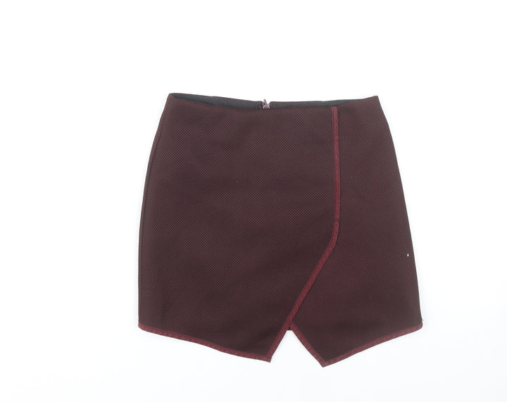 Topshop Women’s Red Wrap Mini Skirt Size 8 Polyester Lined