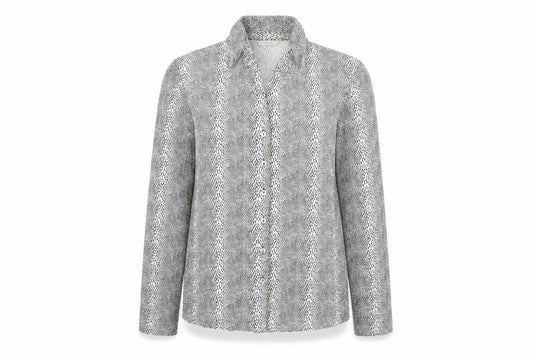 Front view of Marks & Spencer women’s black animal print button-up shirt uk 12