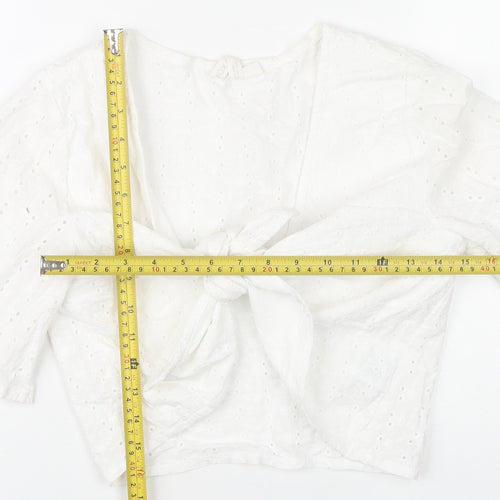 Roxy Womens White Cotton Cropped Blouse XS Boho Tie Front Top