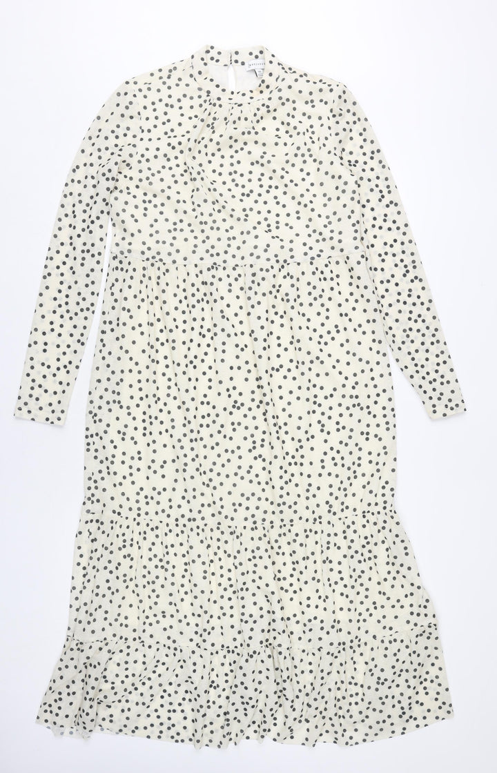 Warehouse Women’s White Polka Dot Midi Shift Dress Size 10