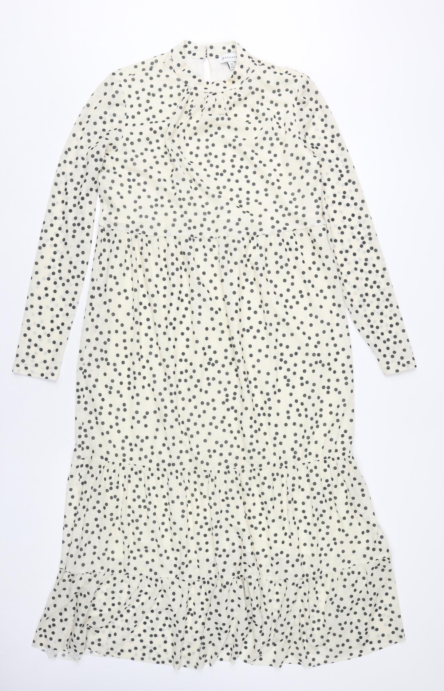 Warehouse Women’s White Polka Dot Midi Shift Dress Size 10