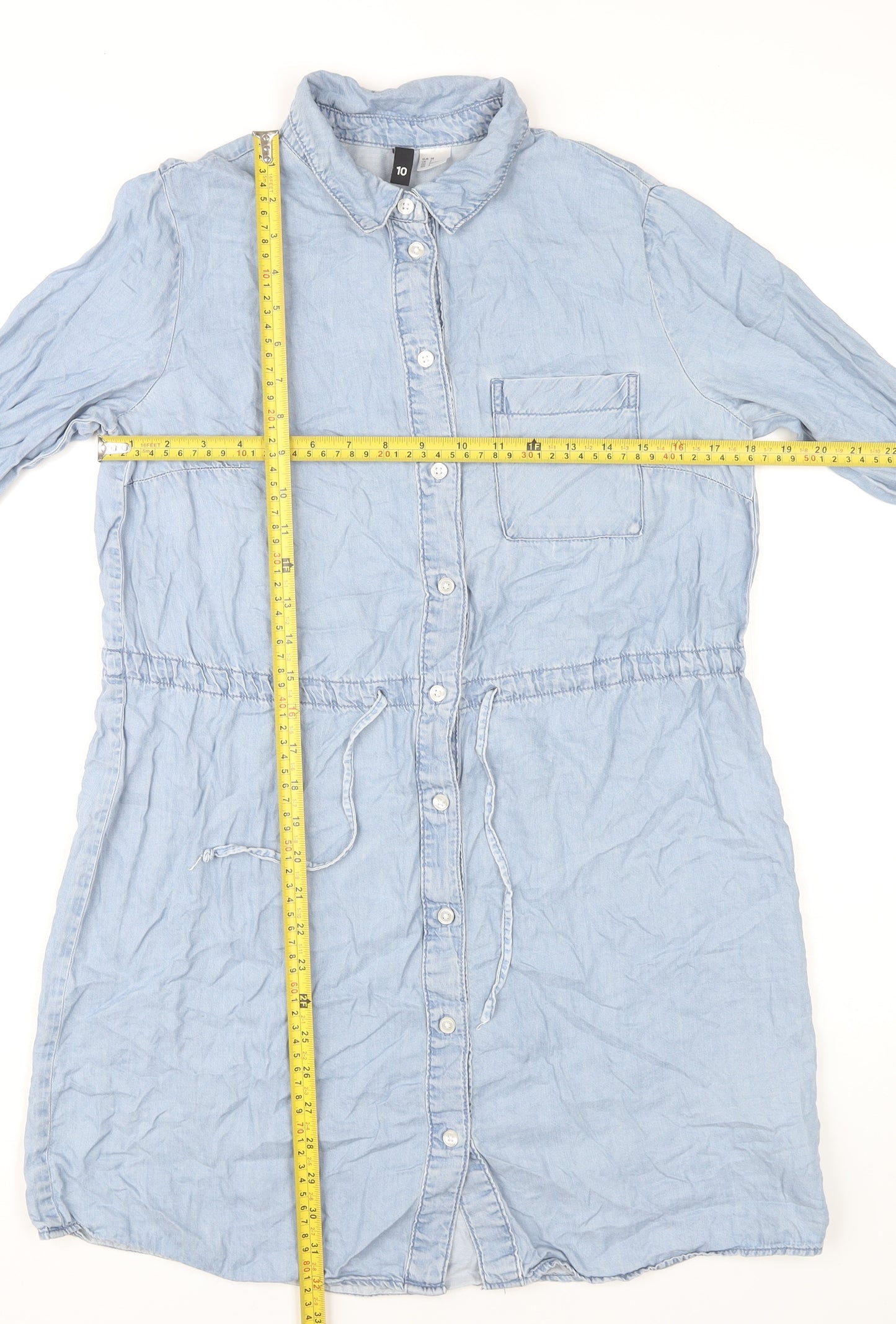 H&M Divided Womens Blue Lyocell Shirt Dress Size 10 Casual Long Sleeve