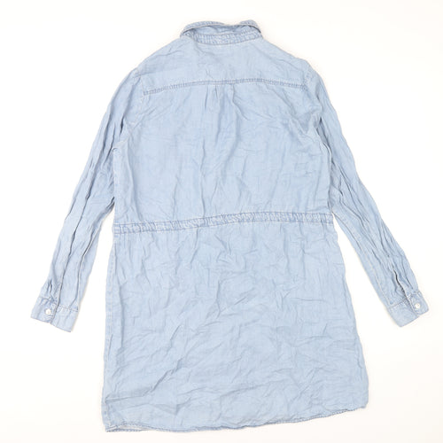 H&M Divided Womens Blue Lyocell Shirt Dress Size 10 Casual Long Sleeve