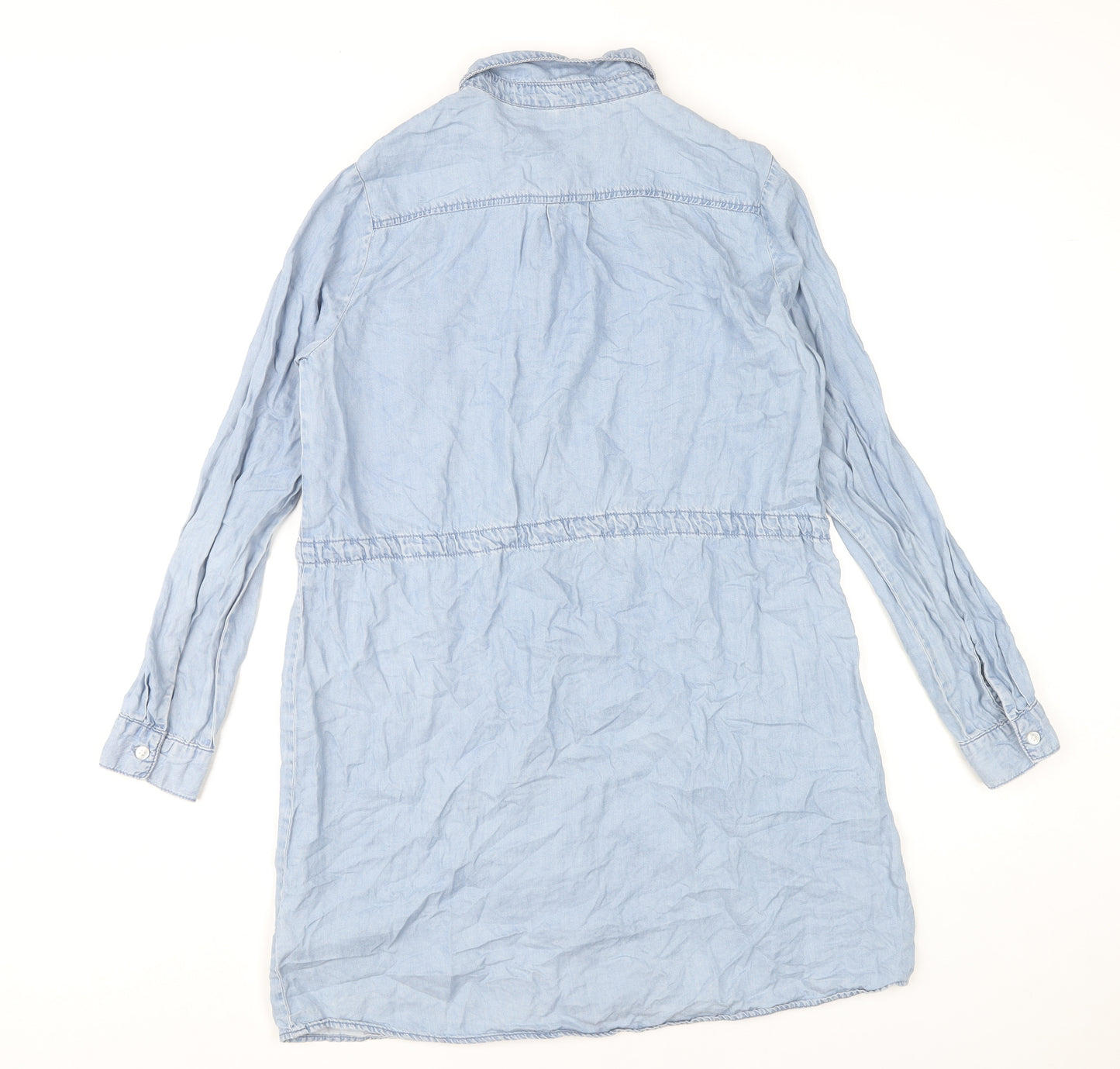 H&M Divided Womens Blue Lyocell Shirt Dress Size 10 Casual Long Sleeve