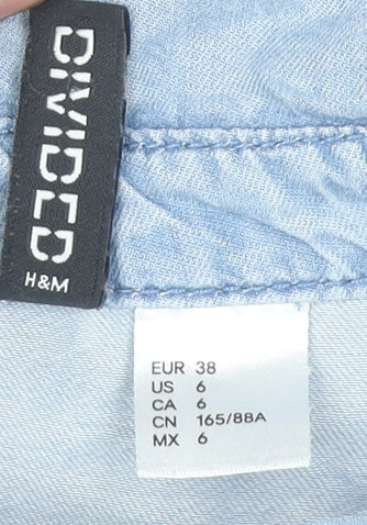 H&M Divided Womens Blue Lyocell Shirt Dress Size 10 Casual Long Sleeve