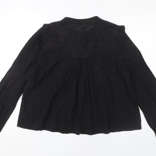 Zara Women Black Cotton Long Sleeve Button Blouse Size 14