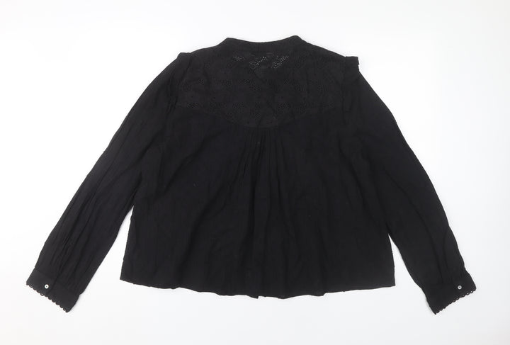 Zara Women Black Cotton Long Sleeve Button Blouse Size 14