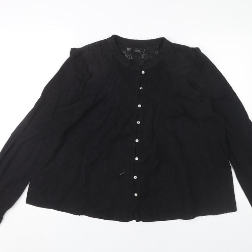 Zara Women Black Cotton Long Sleeve Button Blouse Size 14