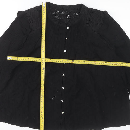 Zara Women Black Cotton Long Sleeve Button Blouse Size 14