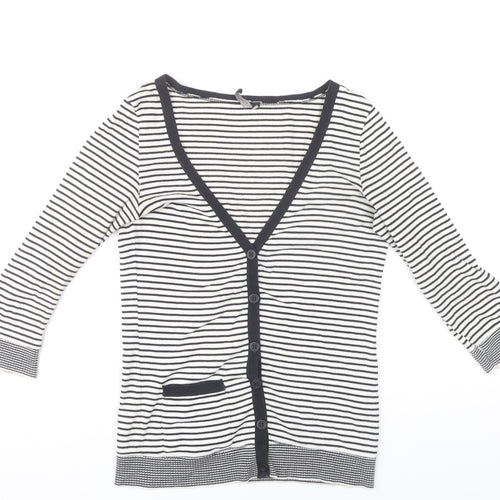 Topshop Women’s Black White Striped Cardigan Size 8 V-Neck 3/4 Sleeve