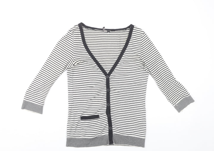 Topshop Women’s Black White Striped Cardigan Size 8 V-Neck 3/4 Sleeve