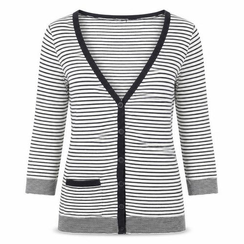 Topshop Women’s Black White Striped Cardigan Size 8 V-Neck 3/4 Sleeve