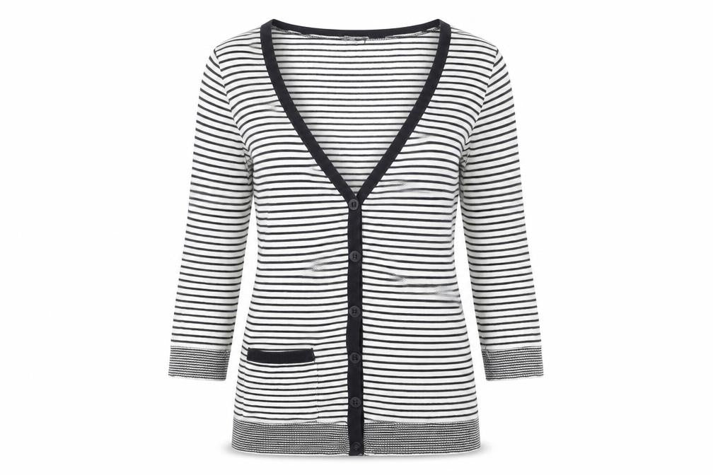 Topshop Women’s Black White Striped Cardigan Size 8 V-Neck 3/4 Sleeve