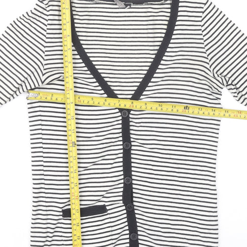 Topshop Women’s Black White Striped Cardigan Size 8 V-Neck 3/4 Sleeve