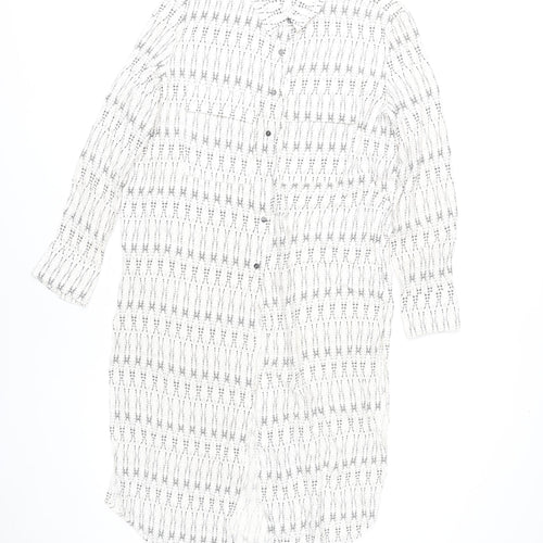 Mango Women’s White Geometric Shirt Dress XS Long Sleeve Viscose