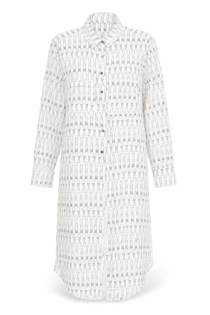 Mango Women’s White Geometric Shirt Dress XS Long Sleeve Viscose