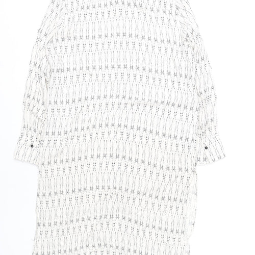 Mango Women’s White Geometric Shirt Dress XS Long Sleeve Viscose