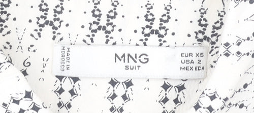 Mango Women’s White Geometric Shirt Dress XS Long Sleeve Viscose
