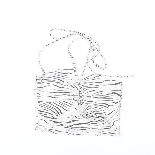 Subdued Women’s White Zebra Print Halter Cropped Tank Top Size S