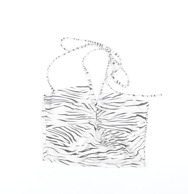 Subdued Women’s White Zebra Print Halter Cropped Tank Top Size S