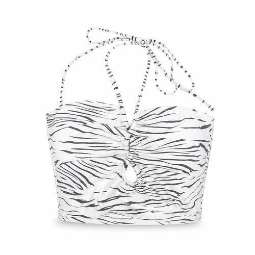 Subdued Women’s White Zebra Print Halter Cropped Tank Top Size S