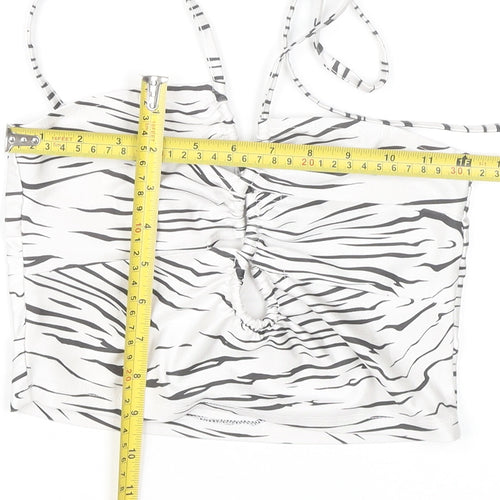 Subdued Women’s White Zebra Print Halter Cropped Tank Top Size S