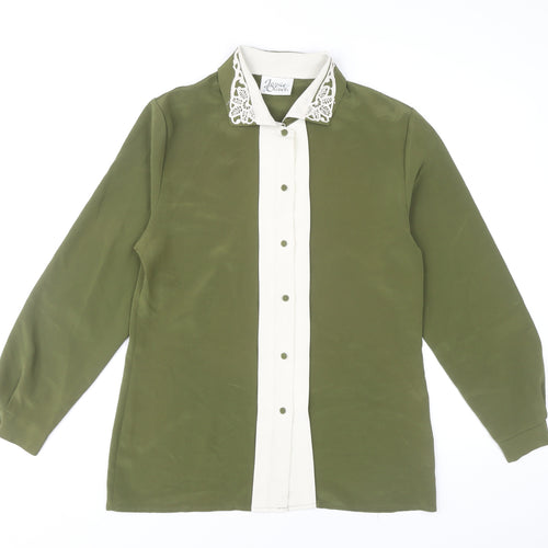 Jamie Oliver Womens Green Button-Up Shirt Size 10 Collared Long Sleeve