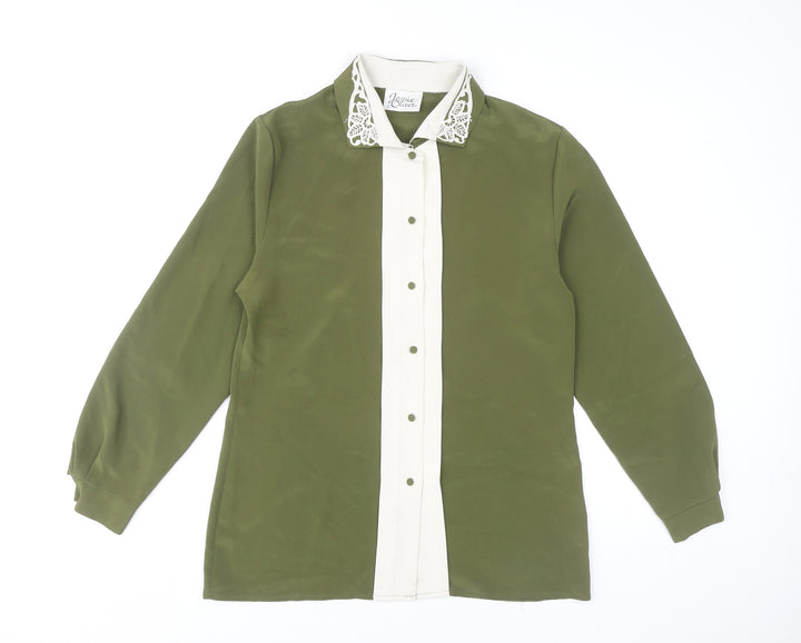 Jamie Oliver Womens Green Button-Up Shirt Size 10 Collared Long Sleeve