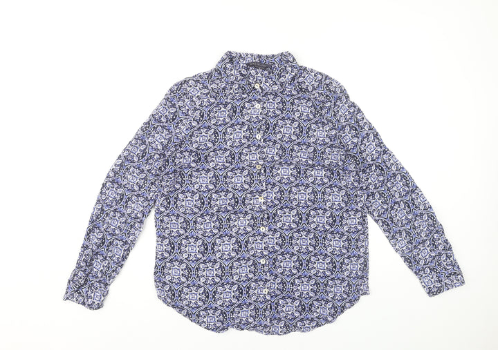 Marks and Spencer Womens Blue Geometric Button-Up Shirt Size 10