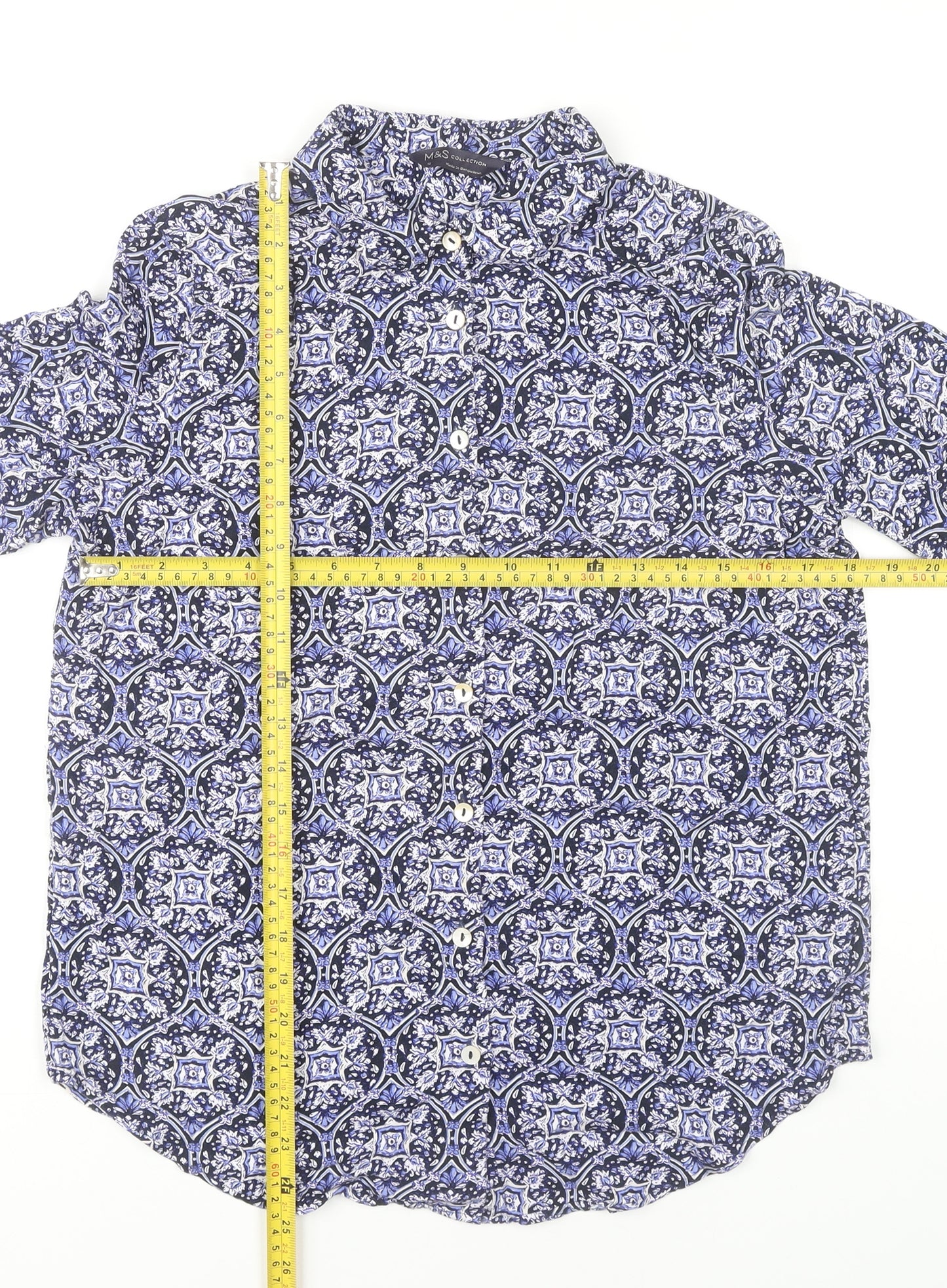 Marks and Spencer Womens Blue Geometric Button-Up Shirt Size 10